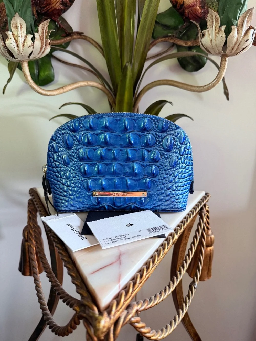 💙 Brahmin Sample 'Electric' Blue Tina Zippered Make Up Bag Pouch Clutch 💙 READ